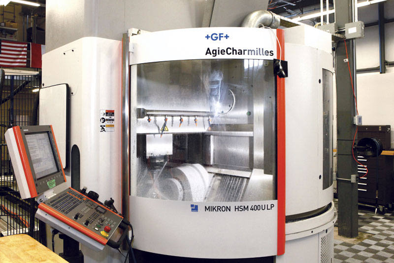 The GF Machining Solutions' Mikron HSM 4000 U LP five axis machining centre equipped with a 42,000 rpm HSK-E40 spindle.