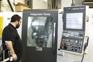 Christopher Sciberras checks out a machining cyle on the Nakamura-Tome WT-150 MMY, an eight-axis lathe.