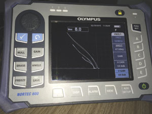 A typical display on an eddy current instrument showing typical crack indications (the vertical directions) during equipment calibration. Image: Fulvio Mini.