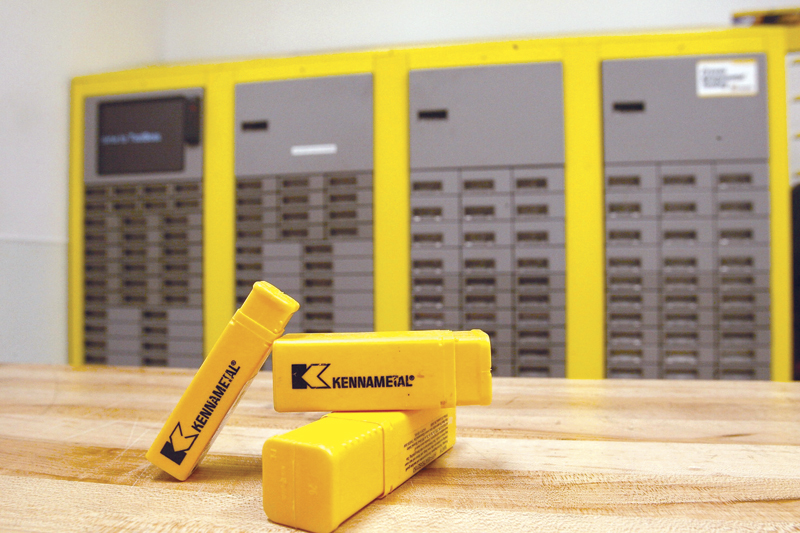 Kennametal's tools with the ToolBoss tool vending system in the background.