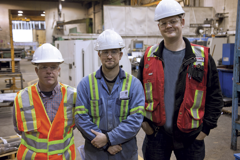 From left: Cam Gillespie, machine shop foreman, Todd Newcombe, welder, and John Folkers, fabrication foreman.