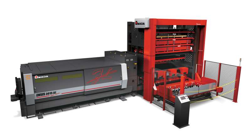 Amada's automated solutions: the ENSIS 3015 AJ fiber laser equipped with the ASFH compact tower laser
