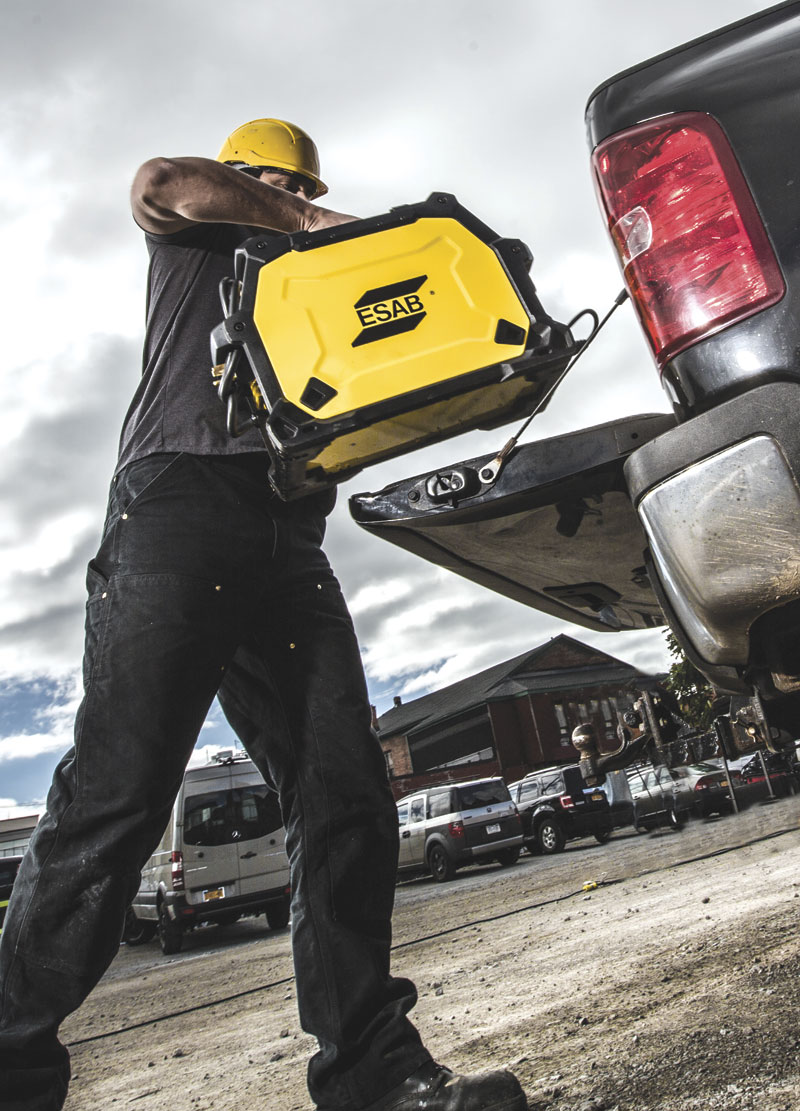 ESAB's new Rebel portable welder introduced at FABTECH 2015. The company calls it the "go-anywhere, weld-anything" welding machine.