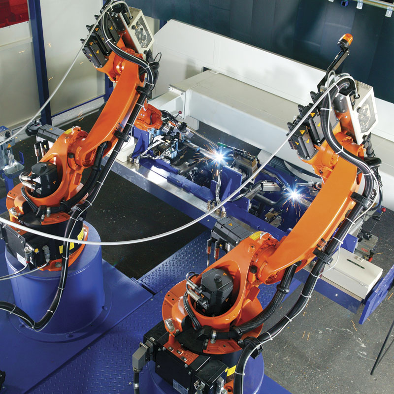 A KUKA robotic welding system welding aluminum.