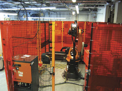 The  high speed robotic cladding system at NRC's facility in BC is being used to develop weld cladding processes for various components, such as the inside of slurry transportation pipelines to make them more wear resistant.