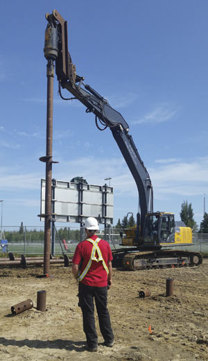 Alberta Screw Piles' Bryce Bernhard invested in equipment that can be used in the shop, seen at bottom, or in the field.