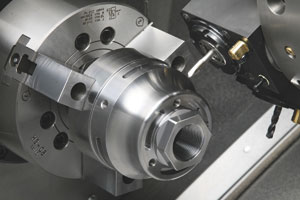 Rigid tapping on the main spindle or on live tool spindles is a common option available on many live-tool equipped CNC lathes today. It can be a good alternative to thread milling, especially on smaller threads. Image: Haas Automation