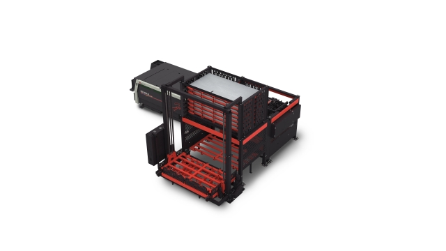 Amada's LCG 3015 AJ fiber laser with the company's CL (Cycle Loader) automated material handling system.