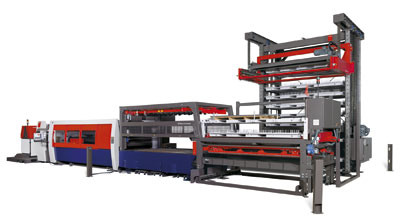 Bystronic's ByTrans Extended automated material handling with 60 second loading and unloading.