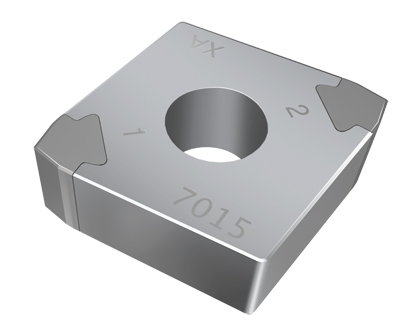 Sandvik Coromant's Xcel insert has a 45° nose, similar to a CNMG insert. It eliminates wear and can also produce a shoulder.