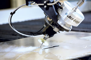 Waterjet cutting systems are typically slower than laser or plasma machines, but you can cost effectively add multiple cutting heads to speed up production, says Jamie Larson of Jet Edge Waterjet Systems.