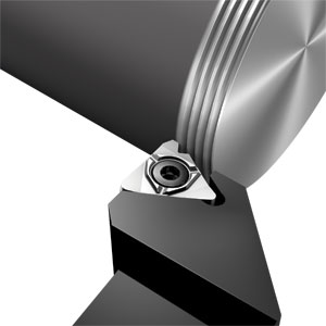 Single-pointing threading with a PCBN insert is an alternative to thread grinding in hard materials.  Image: Sandvik Coromant