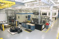 Sikorsky’s Precision Components Development Center consists of a Phoenix VTL, a 1,900 mm and two 1,200 mm Mitsui Seiki five axis machining centres, load/unload stations, and a Fastems automatic pallet handling system.	IMAGE: Lynn Gorman Communications