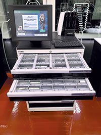 Shown here is a typical “Lista-style” cabinet, ideal for managing inserts, drill tips and more.  Walter tools