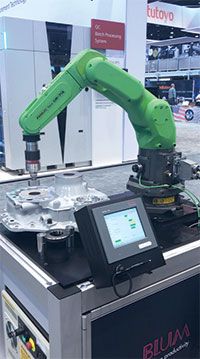 Blum-Novotest demonstrated how its BG60 bore gauge could be mounted to a Fanuc robot arm at IMTS.