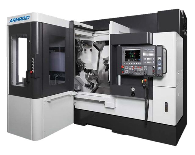 Part of Okuma’s Roid series, the Armroid, is a built-in robot that supports part loading and unloading, chatter suppression, chip removal, and in-machine cleaning. Image: Okuma America Corporation
